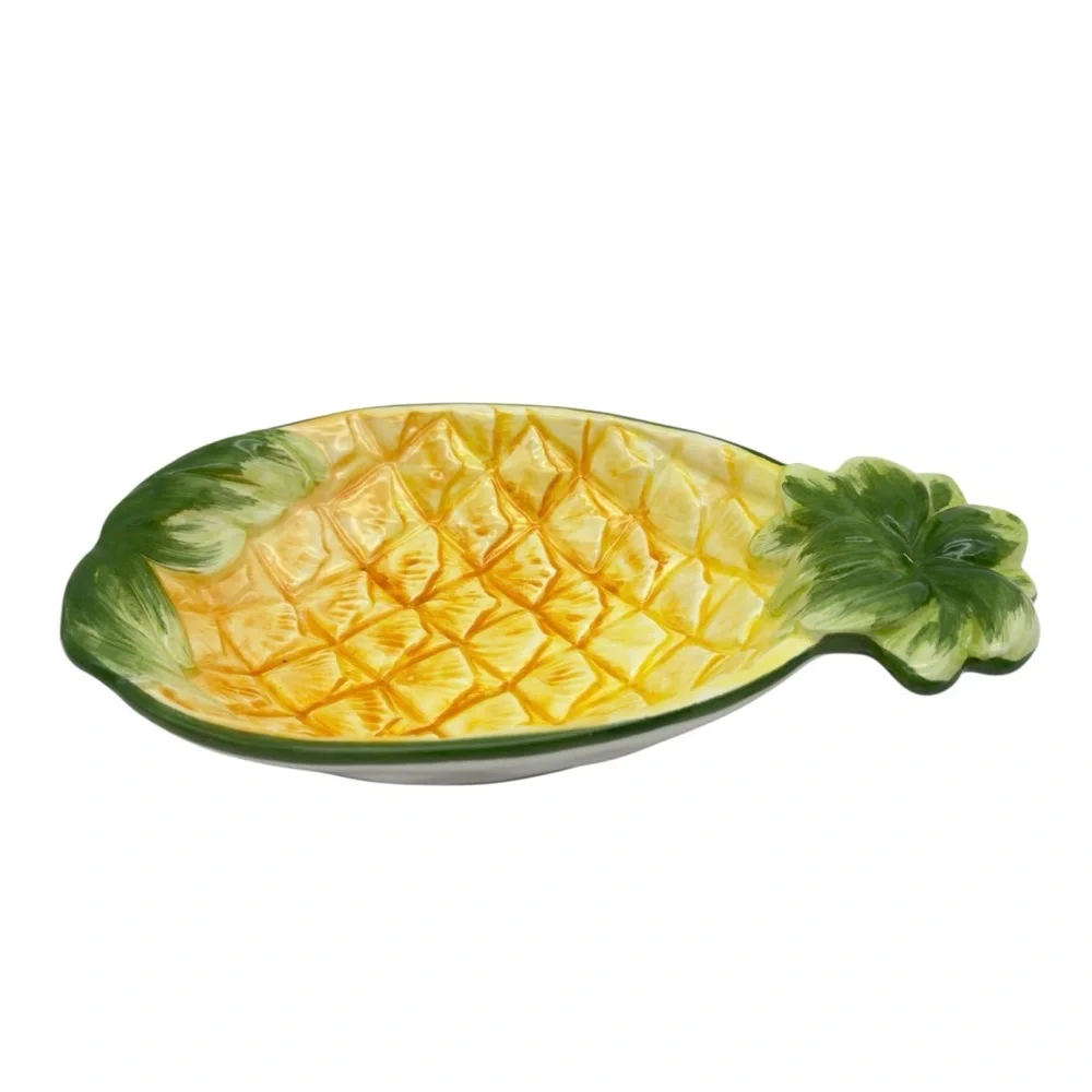 Italian Majolica Art Pottery Pineapple Bowl Dish Hand Painted Vintage MCM Italy
